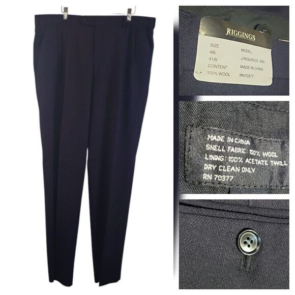 J.Riggings VTG Mens 41W 39In Unhemmed New Navy Pleated Dress Pants Wool Textired - Picture 1 of 10